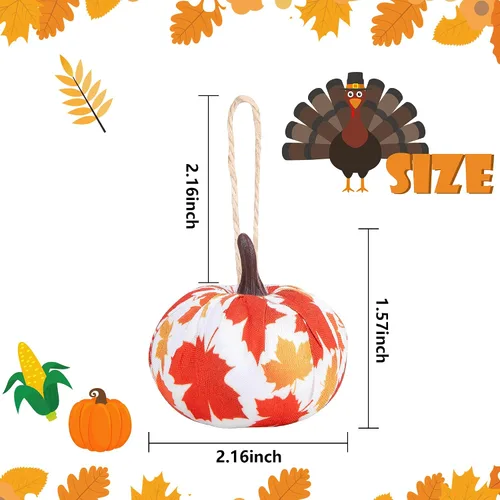Miniatura 2 de Wehhbtye 12 adornos colgantes de calabaza de Acción de Gracias, hoja de arce envuelta en tela de calabaza, bola de calabaza de búfalo naranja