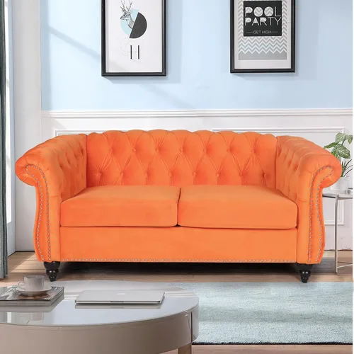 Miniatura 23 de LEVNARY Sillón Chesterfield de Terciopelo, Sillón Individual de Estilo Moderno de Mediados del Siglo con Respaldo de Botones y Decoración con Beige