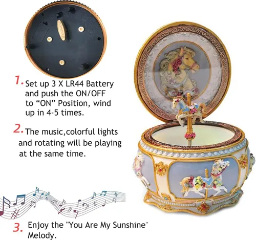 Miniatura 3 de You are My Sunshine Caja de Música Carrusel de Caballos y Unicornios Caja Musical con Sankyo de 18 Notas de Cuerda para Niños y Niñas Regalos