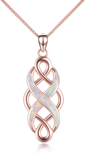 YFN Collar con colgante de ópalo creado con nudo celta irlandés, collares negros de plata esterlina para mujeres y hombres de 18 pulgadas