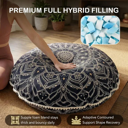 Miniatura 2 de Codi Cojín de meditación para adultos, almohada de suelo grande de 32 pulgadas con espuma viscoelástica triturada de apoyo, zabutón redondo