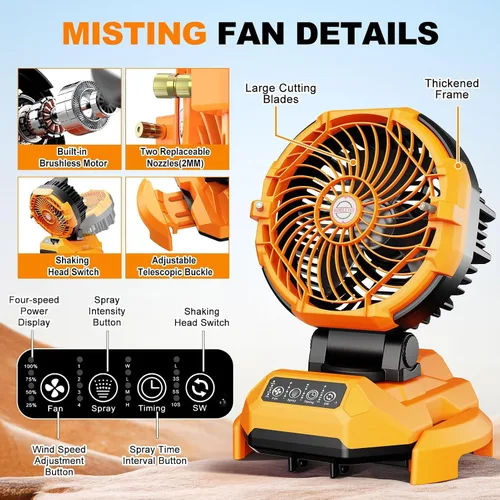 Miniatura 7 de Ventilador de nebulización portátil, ventilador de refrigeración oscilante recargable de 30000 mAh, ventiladores de exterior para campamento, patio