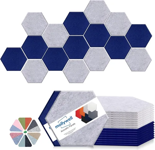 Mollywell Paneles acústicos hexagonales, de alta densidad, insonorizantes, azulejos de fieltro decorativos para reducción de ruido para techos,