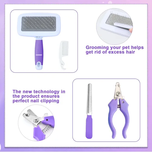 Miniatura 4 de VCZONE Kit de aseo para animales pequeños de 8 piezas, kit de aseo para conejos con cortaúñas y lima para mascotas, peine antipulgas, cepillo