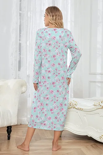 Miniatura 6 de IZZY + TOBY Camisones de algodón de manga larga para mujer, camisón de algodón suave para mujer, camisón largo para dormir