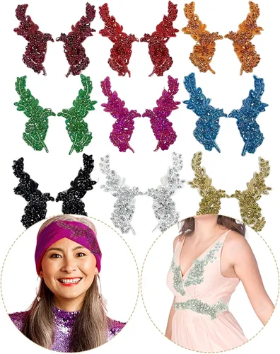 Miniatura 6 de 1 par de apliques hechos a mano con diamantes de imitación de flores para ropa, parches de tela de cristal para vestido de novia, apliques de encaje