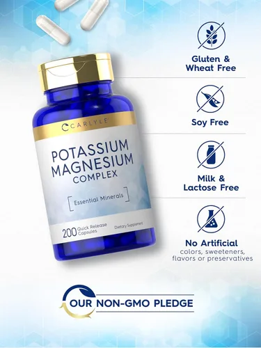Miniatura 5 de Carlyle Suplemento de potasio y magnesio 200 cápsulas Complejo sin OMG y sin gluten