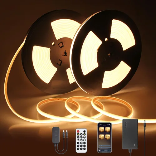 Miniatura 12 de Tira de luces LED blancas de luz diurna de 16.4 pies, 24 V, impermeable, kit de tira LED COB con control remoto, luz de cinta LED flexible regulable