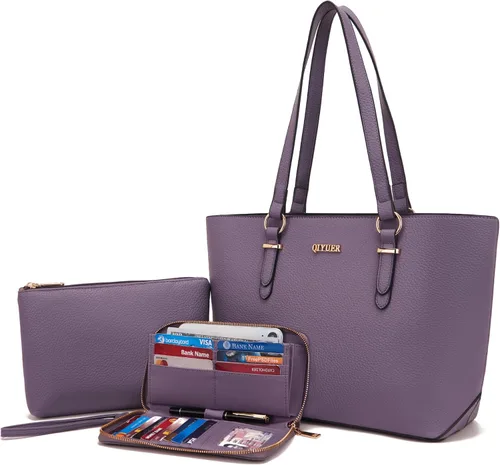 Miniatura 31 de Qiyuer - Juego de carteras y bolsos para mujer, bolso de trabajo, bolso de mano, bolso de hombro con asa superior, bolso con cartera a juego