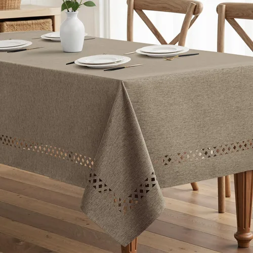 Miniatura 16 de MIULEE Mantel redondo de poliéster de lino beige con recortes decorativos, impermeable, resistente a las manchas y al encogimiento, 60 x 60