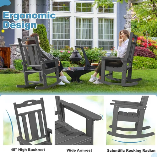 Miniatura 4 de nalone Juego de sillas mecedoras para exteriores de 2 piezas, silla mecedora resistente a todo clima de HDPE para porche, silla mecedora de patio