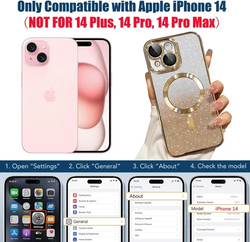 Miniatura 2 de Misscase Funda magnética compatible con iPhone 14 con purpurina y protector de lente de cámara, protección completa, compatible con MagSafe