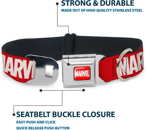 Miniatura 4 de Buckle-Down Collar de perro hebilla de cinturón de seguridad Marvel Red Brick Logo Rojo Blanco 9 a 15 pulgadas 1.0 pulgadas de ancho, multicolor
