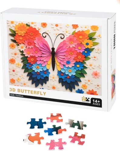 1000 Piece Jigsaw Puzzle, Dxles The 3D Colorful Butterfly Puzzle for Adults and Kids Children Educational Toys