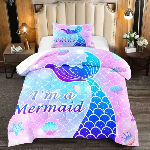 Miniatura 26 de Juego de ropa de cama de tamaño individual, edredón de gatos de dibujos animados para niñas, niños y adolescentes, juego de edredón azul
