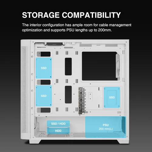 Miniatura 8 de GAMDIAS Caja de Computadora ATX de Torre Media Blanca con Vidrio Templado, Caja para PC de Juegos Soporta Dual 360mm AIO/Radiador, Ventiladores