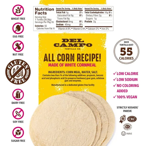 Miniatura 2 de Del Campo Tortillas de maíz suaves, Bolsa redonda de 6 in, 1 lb lb. Auténtica comida mexicana de maíz 100 % natural, sin gluten Opciones