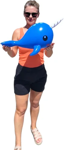 Miniatura 6 de Narval inflable de 24 pulgadas (azul) para decoración de fiesta de cumpleaños (1 unidad)