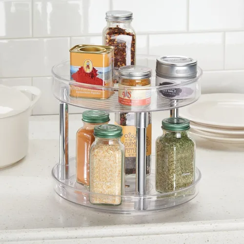 Miniatura 3 de mDesign - Plato giratorio de 2 niveles para almacenamiento de alimentos, 9.0 in, redondo