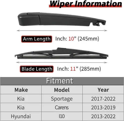 Miniatura 2 de OTUAYAUTO Limpiaparabrisas trasero de reemplazo para Kia Sportage 2017-2022, Carens 2013-2019, Hyundai I10 2013-2022 Kits de cubierta de brazo