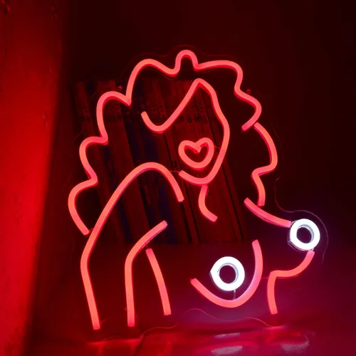 Señal de neón sexy de mujer pelirroja en el pecho, pechos, luz LED, energía USB, regulable, luces de neón, regalos para niñas, niños y mujeres, Rojo