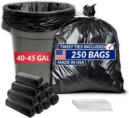 Reli. Bolsas de basura resistentes de 40 a 45 galones | 250 bolsas de basura | Súper grandes, color negro, basura para una limpieza seria