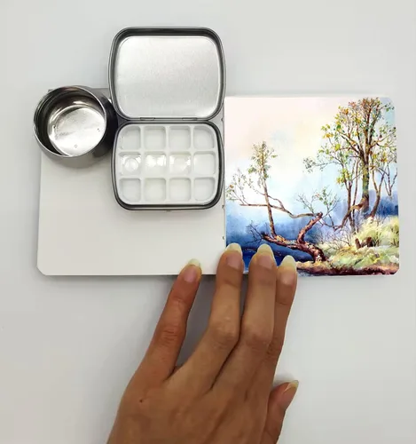 Miniatura 3 de Caja de pintura de cuadrícula de 12 colores, paleta de bocetos portátil, paleta de pintura de acuarela para dibujar, estuche de pintura de viaje