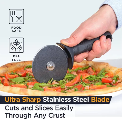 Miniatura 4 de Deiss Lux - Cortador de pizza resistente con cortador de ruedas, rueda de acero inoxidable afilada y suave con mango antideslizante de fácil agarre