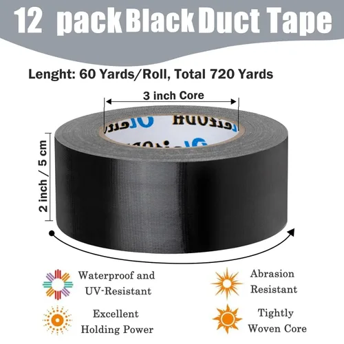 Miniatura 2 de Oleitodh Cinta adhesiva plateada resistente de gran capacidad Paquete de 12 unidades - 2 pulgadas 60 yardas cada una, fuerte, sin residuos, para Gris