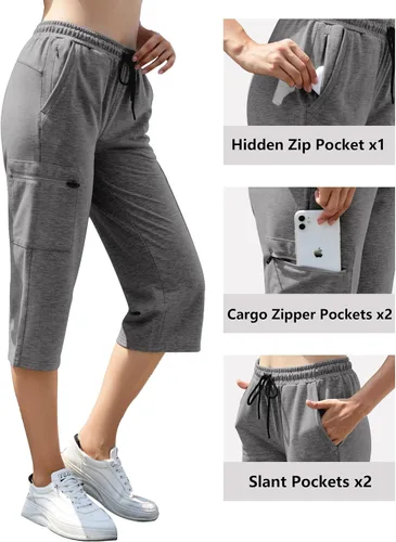Miniatura 4 de SPECIALMAGIC Pantalones capri de yoga para mujer, pantalones capri cargo de pierna recta con 5 bolsillos