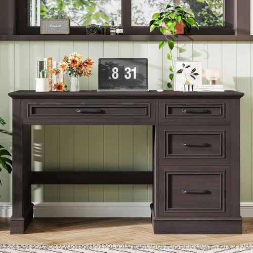Miniatura 7 de Escritorio para computadora de granja de 47.2 pulgadas con cajón de archivos ajustable, 3 cajones, escritorio ejecutivo reversible con soporte