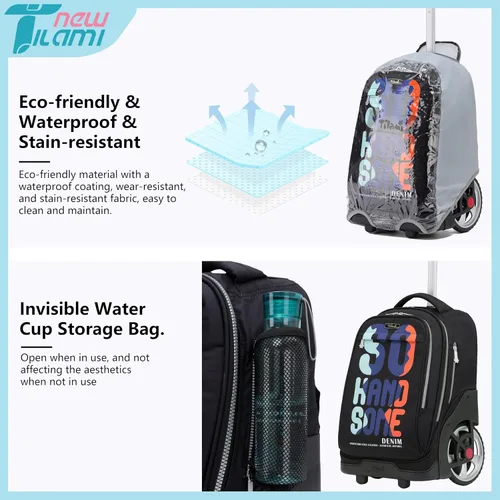 Miniatura 111 de NEW TILAMI Mochila con ruedas de 19 pulgadas con bolsa de almuerzo para niñas y niños, mochila para laptop con ruedas, bolsa de mano duradera