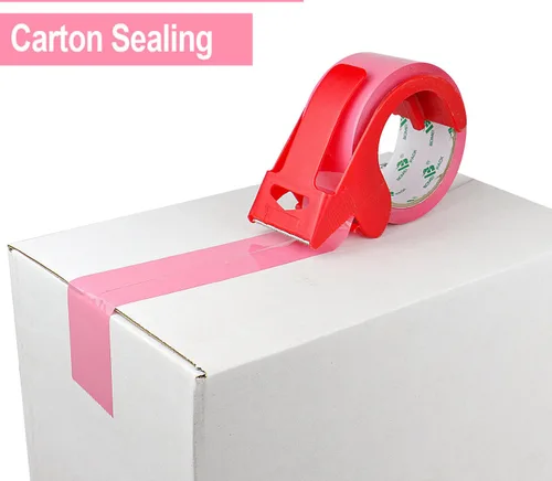 Miniatura 4 de BOMEI PACK Cinta de embalaje rosa con dispensador, 2.4 mil 1.88 pulgadas x 60 yardas, 6 rollos de repuesto de cinta de caja de color para mudanza