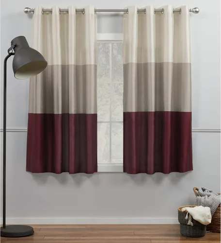 Miniatura 8 de Par de paneles de cortinas Exclusive Home Chateau a rayas de seda sintética con ojales en la parte superior, 54 x 84 pulgadas, Azul Verde Verde