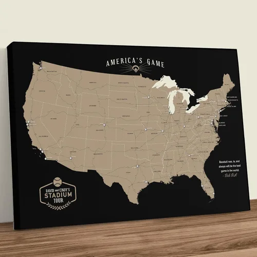 Miniatura 2 de HolyCowCanvas Mapa Rastreador de Estadios de Béisbol en Lienzo Personalizado con Chinchetas, Lista de Deseos de Parques, Regalo Personalizado