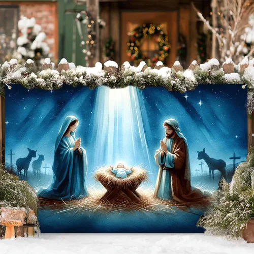 Miniatura 7 de BlissYard Fondo de Escena de la Natividad 71x43 Pulgadas Pancarta de la Escena del Pesebre de la Noche Santa Telón de Fondo Religioso Cristiano