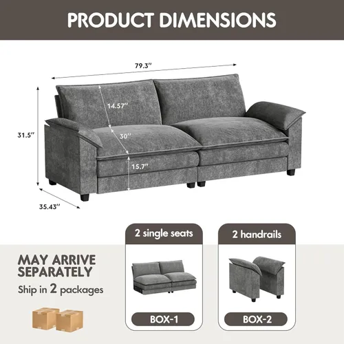 Miniatura 2 de Homall Sofá Seccional Modular de 80", Sofá Biplaza con Cojín de Doble Capa, Combinación DIY de Chenille Profundo Sofá Nube de 2 Asientos para Sala