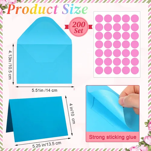 Miniatura 6 de Yeaqee Paquete de 200 tarjetas en blanco con sobres y calcomanías, tarjetas de notas de agradecimiento, sobres autoadhesivos, tarjetas