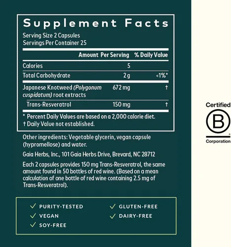 Miniatura 3 de Gaia Herbs Resveratrol - Suplemento antioxidante Beauty & Radiance - Hecho con Knotweed japonés - Contiene 150 mg de Trans-Resveratrol por porción