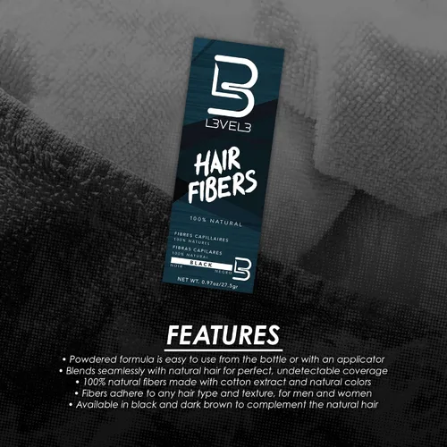 Miniatura 3 de L3 Fibras capilares – Cubren el punto calvo o el cabello fino – Acabado de aspecto natural – Cobertura gris instantánea y cabello más grueso (negro)