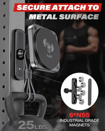 Miniatura 2 de A2C Soporte magnético para teléfono para gimnasio, base de aleación de aluminio que se fija a superficies metálicas y no metálicas, soporte