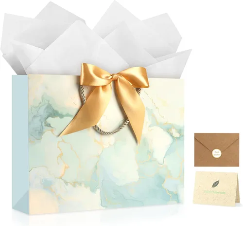 Miniatura 17 de JMANNI Bolsas de regalo, 3 piezas de tamaño mediano con cinta de lazo, bolsa de regalo de papel portátil, patrón de mármol, para cualquier ocasión