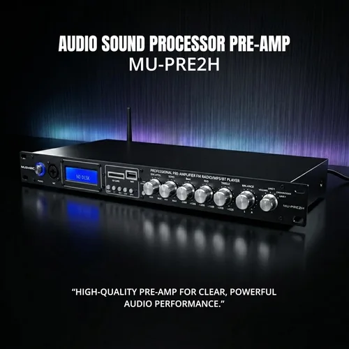 Miniatura 2 de MUSYSIC MU-PRE2H Procesador de sonido de audio profesional Pre-Amp Bluetooth, USB/SD, MP3/Aux, radio FM, modo de grabación Pantalla LCD digital