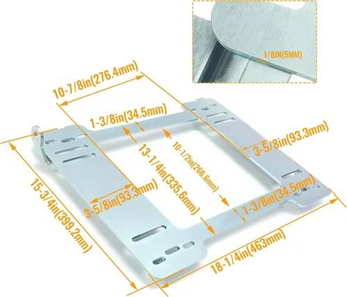 Miniatura 3 de Kojem Soporte de montaje de asiento de acero compatible con 1992-1999 BMW E36 Coupe Racing Seat Mount Rail (Plata)