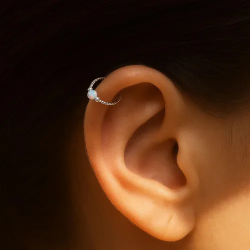 Miniatura 3 de Pendiente de cartílago – Anillo de plata de ley 20 G – Pendiente de cartílago ópalo blanco, aro de cartílago plateado