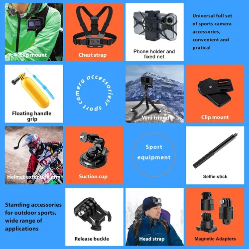 Miniatura 6 de HONGDAK Kit de Accesorios para Cámara de Acción 70 en 1 Actualización Compatible con GoPro Hero 13 12 11 10 9 8 7 6 5 4 3 3+ Max 11 mini Insta360 X5