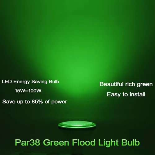 Miniatura 6 de Bombilla verde Par38 – 15 W (equivalente a 100 vatios) – Luces de inundación verdes E26, paquete de 2 unidades, decoración de fiestas, porche