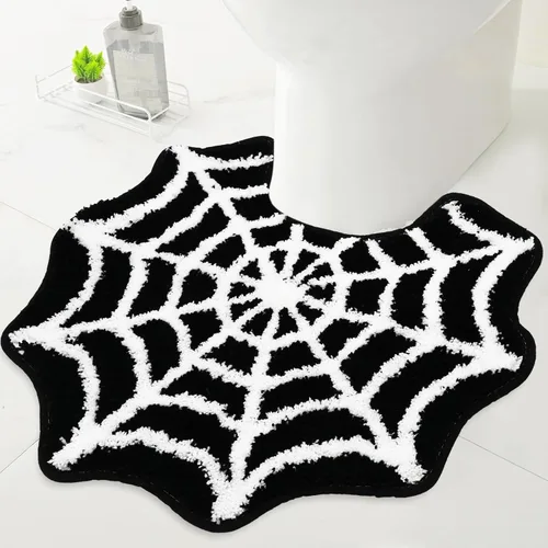 FYSUIMU Alfombra de baño de telaraña negra para Halloween, alfombra de inodoro suave en forma de U, antideslizante, lavable, para el hogar, hotel,