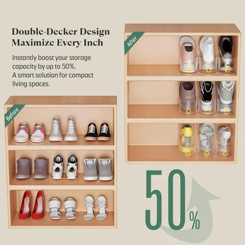 Miniatura 4 de Paquete de 10 organizadores transparentes de ranura para zapatos, apilador de zapatos para un par de zapatos, ajustable de doble capa gruesa y 50%