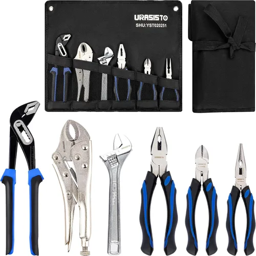 Miniatura 8 de URASISTO Kit de herramientas de mantenimiento del hogar de 4 piezas para hombres, incluye junta de ranura, nariz larga, corte diagonal, alicates